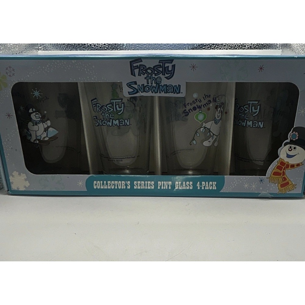 ICUP Frosty the Snowman Christmas 16 oz Pint Glasses Set of 4 Clear #08427